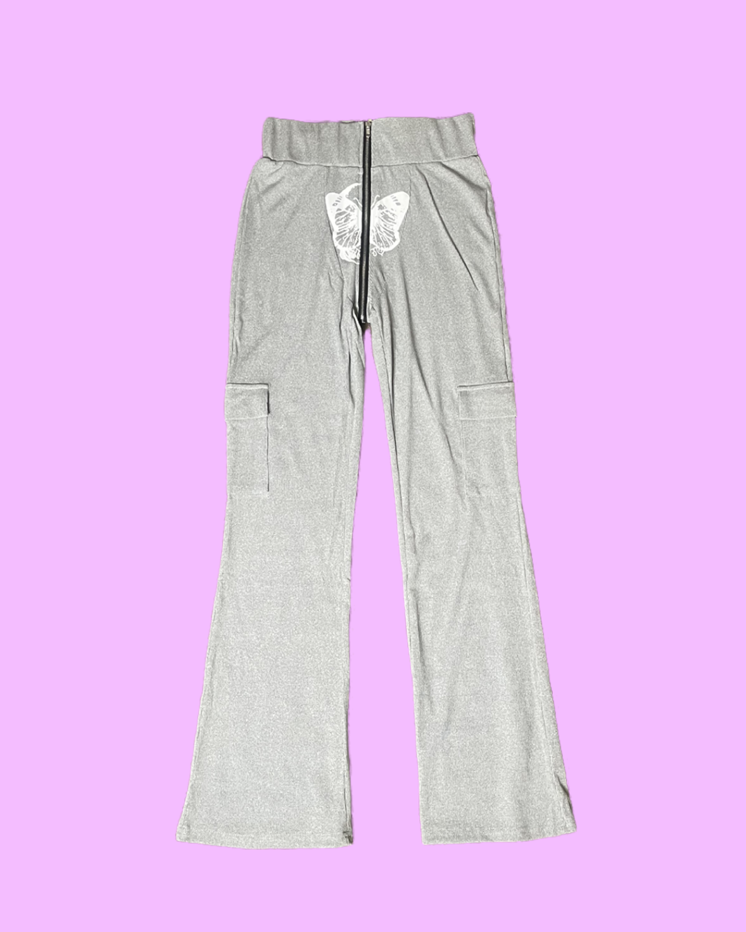 Grey Butterfly Zipper Pants