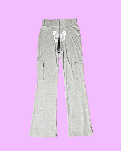 Grey Butterfly Zipper Pants
